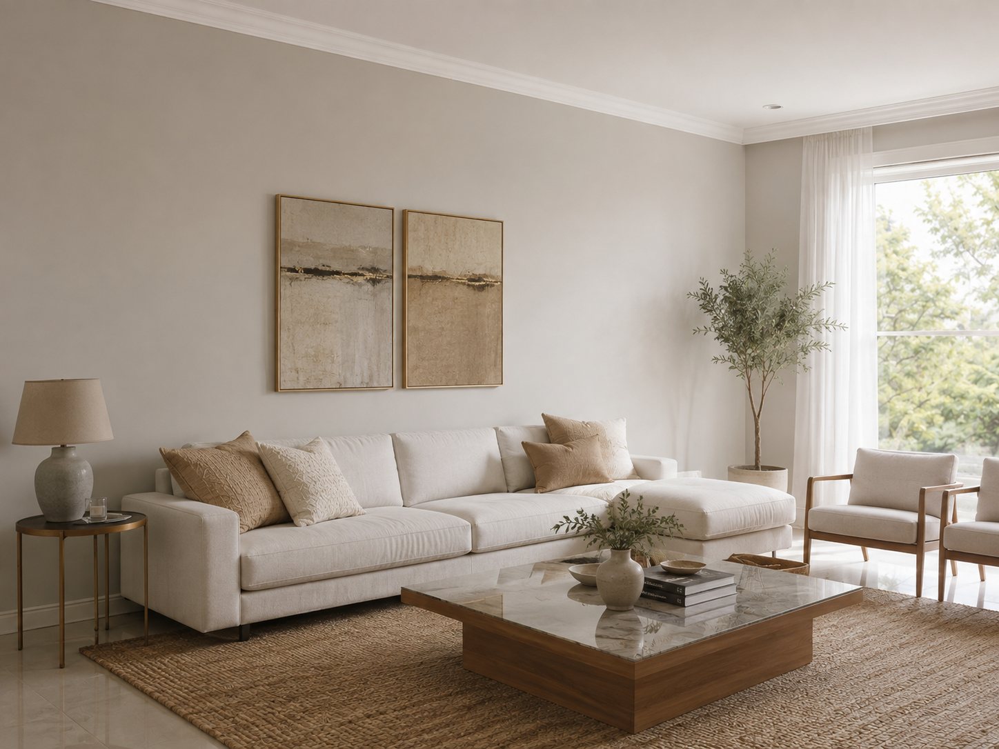 Sala residencial de alto padrão com acabamento de pintura finalizado